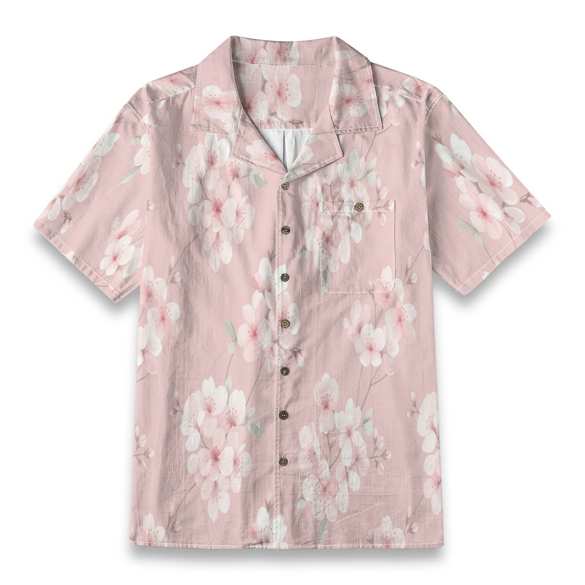 CAD File Market Soft Cherry Blossom Pink Floral Aloha Shirt - Resort Cut