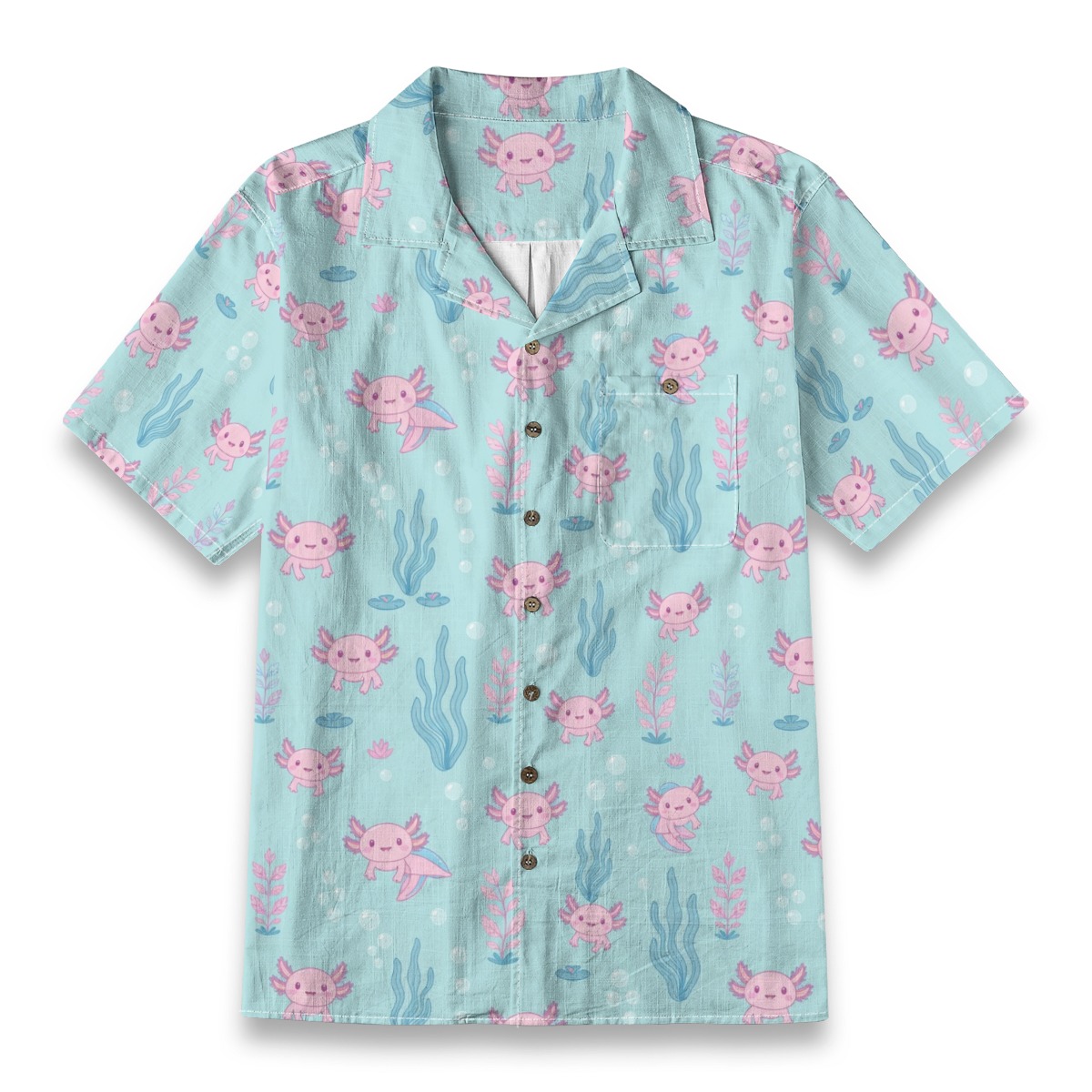 CAD File Market Axolotl Cute Aquatic Pattern Tropical Aloha Shirt - Island Reserve