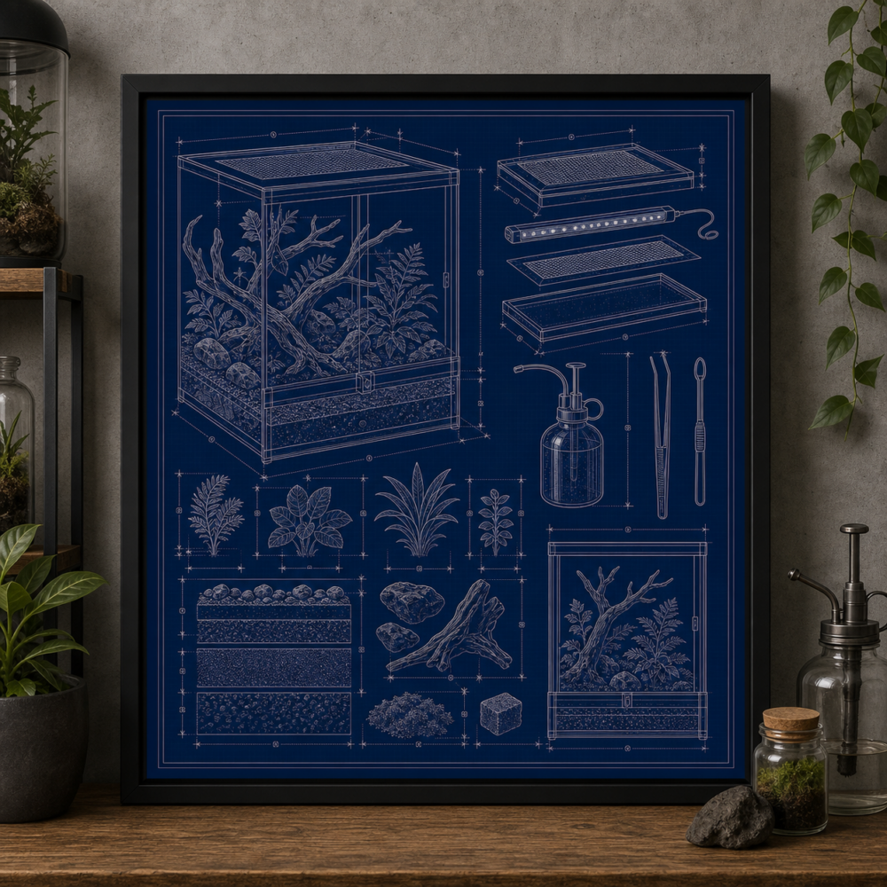 Terrarium Vivarium Blueprint Framed Print product image