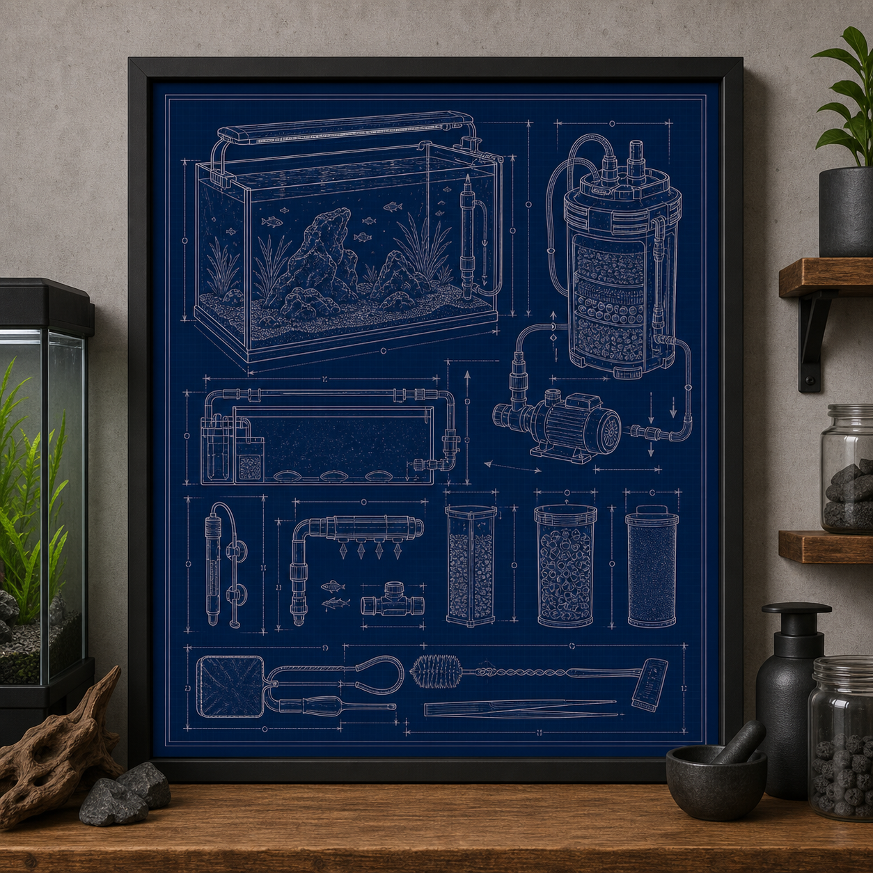Aquarium Filtration blueprint print