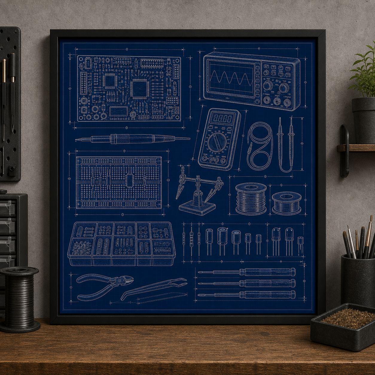 Electronics Bench blueprint print