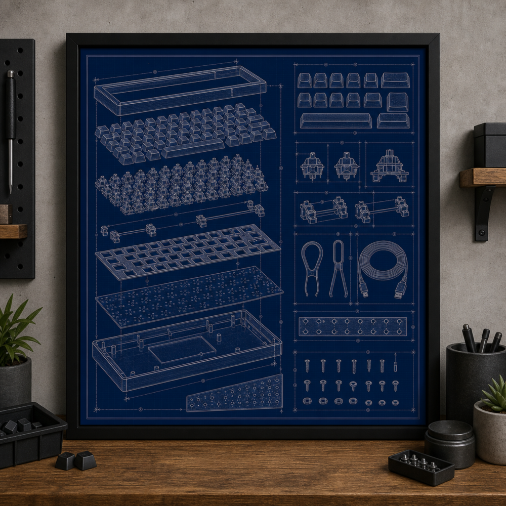 Mechanical Keyboard Build Blueprint Framed Print product image