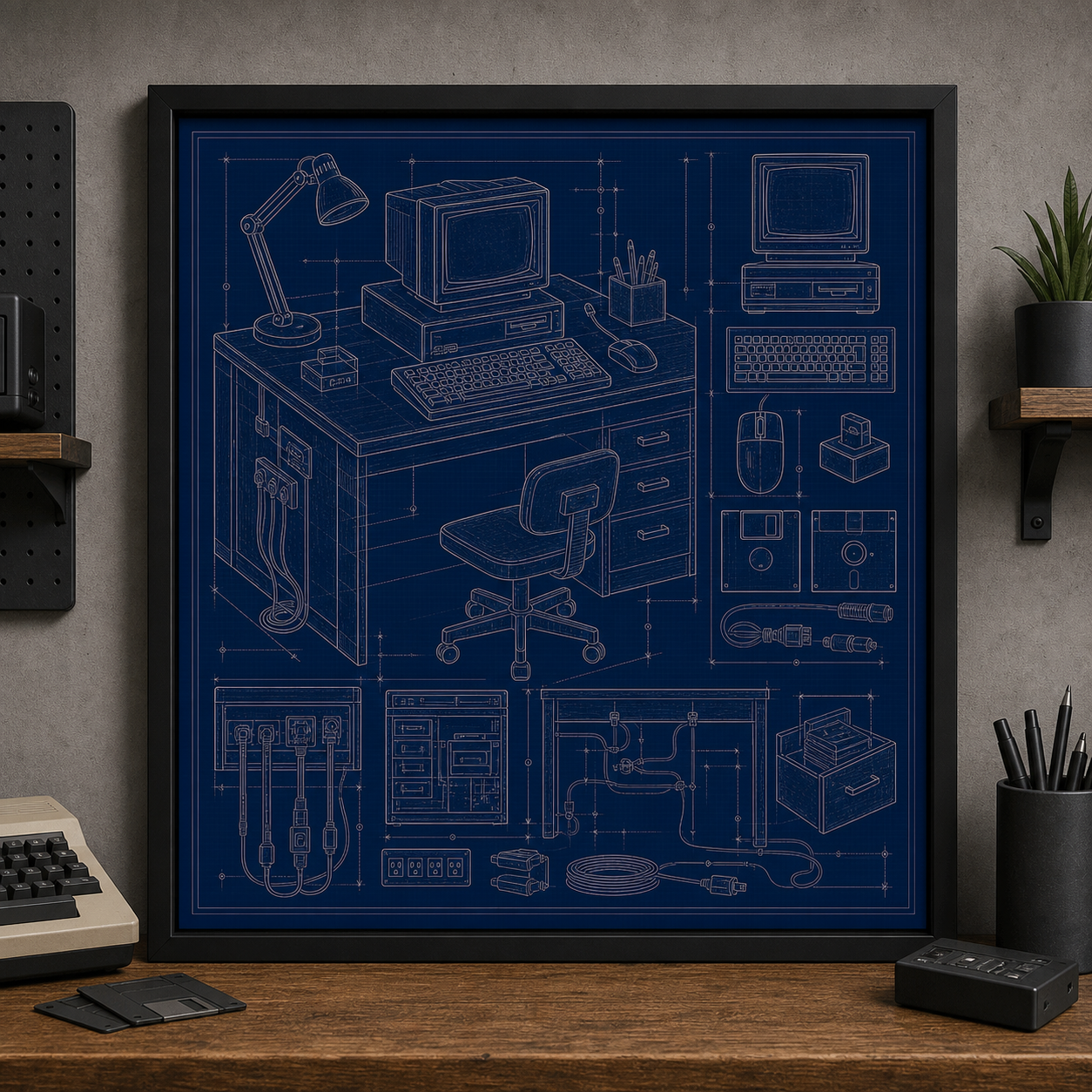 Retro Computer Desk blueprint print