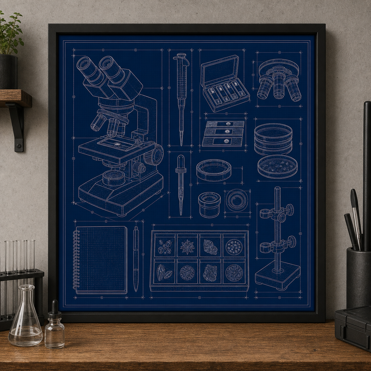Microscope Lab Bench blueprint print