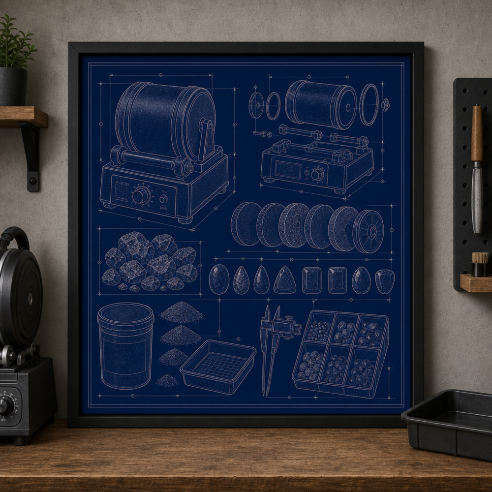 Rock Tumbler Lapidary Blueprint Framed Print product image