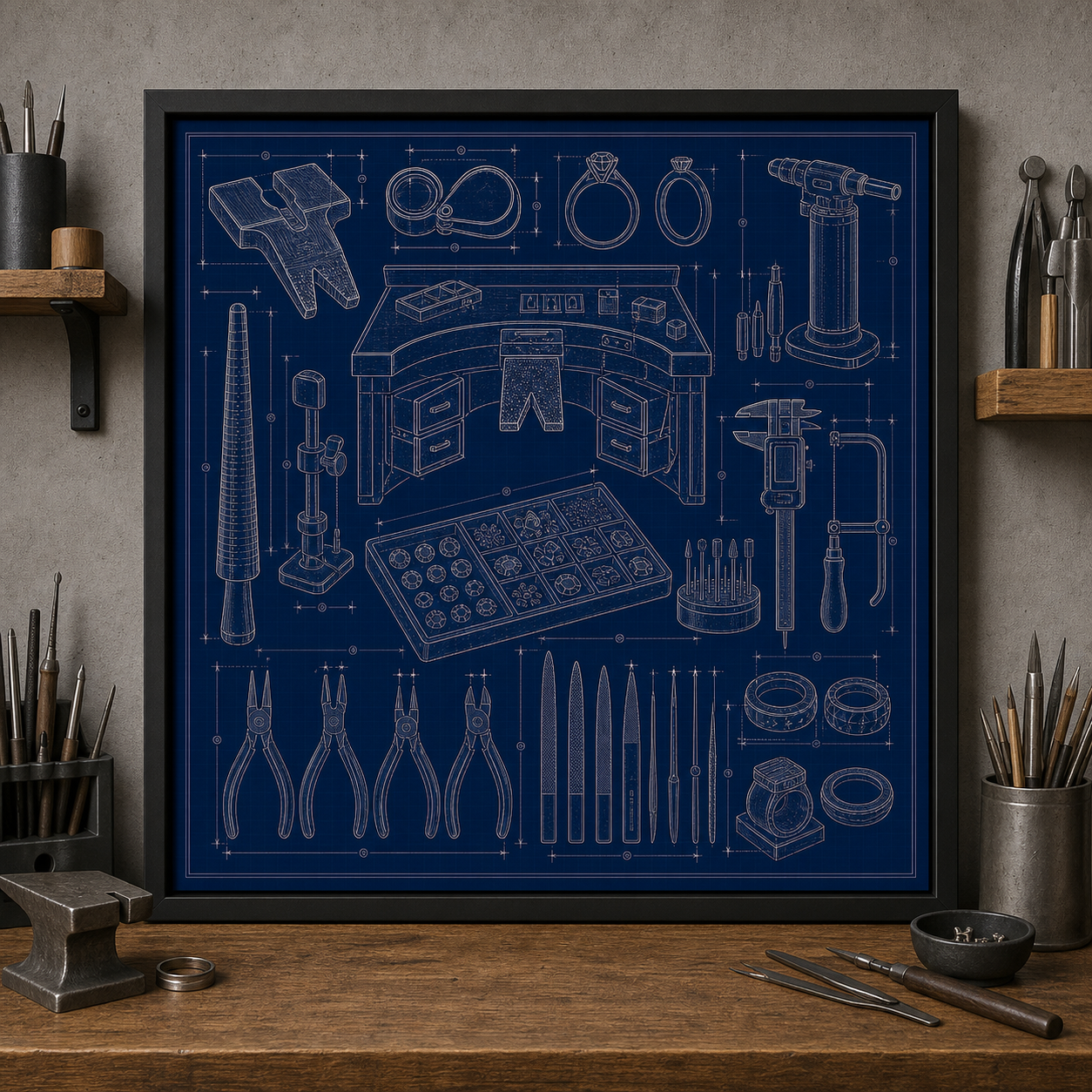 Jewelry Bench blueprint print