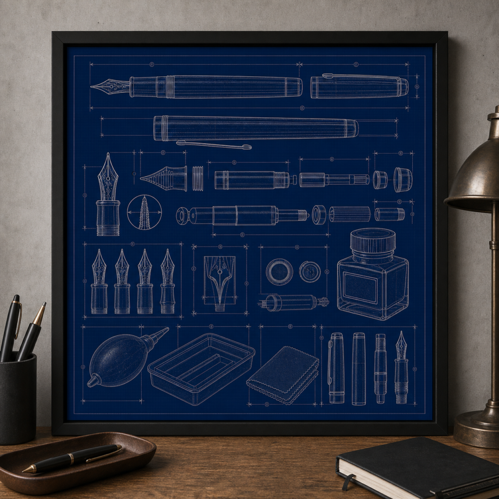 Fountain Pen Maintenance Blueprint Framed Print product image