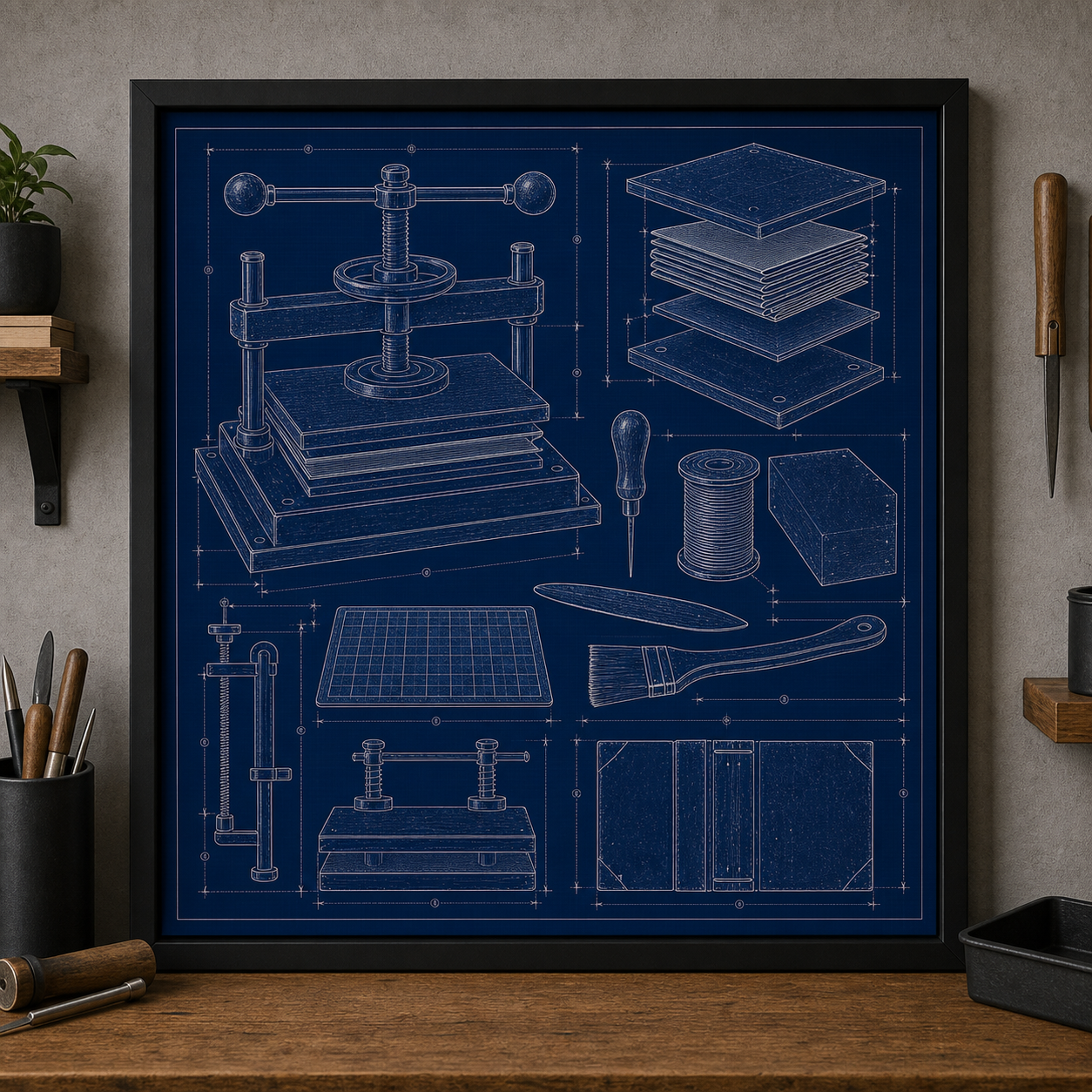 Bookbinding Press blueprint print