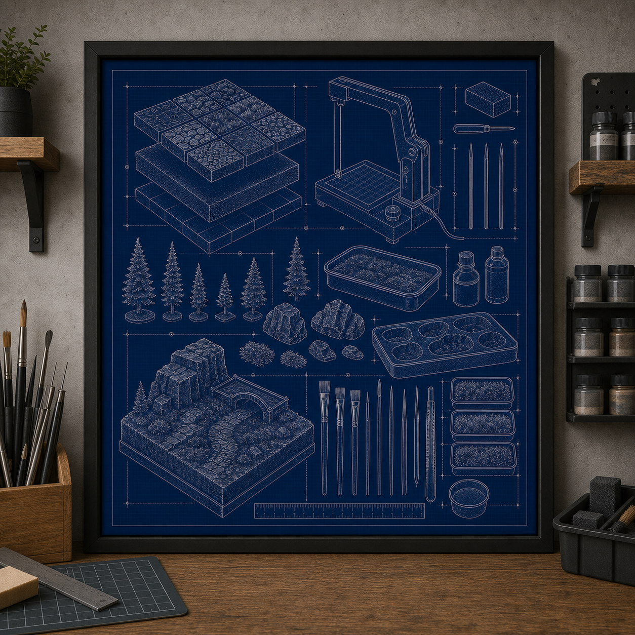 Diorama Terrain Bench blueprint print