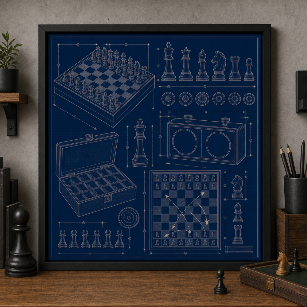 Chess Set Study Blueprint Framed Print product image