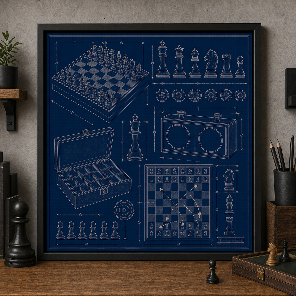 Chess Set Study blueprint print