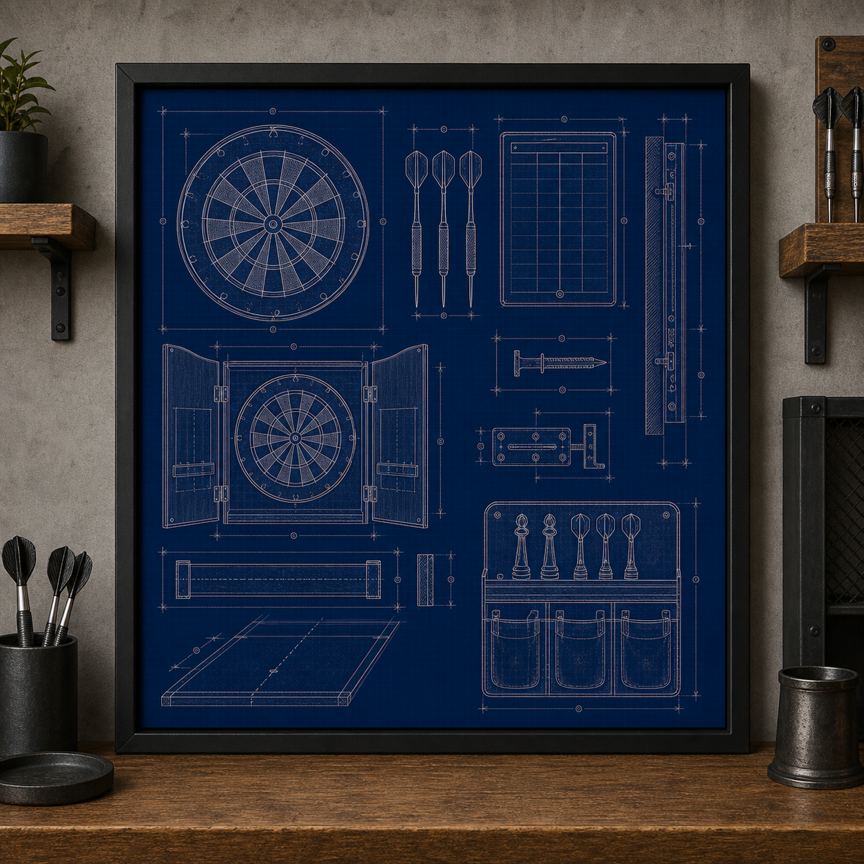 Dartboard Garage blueprint print