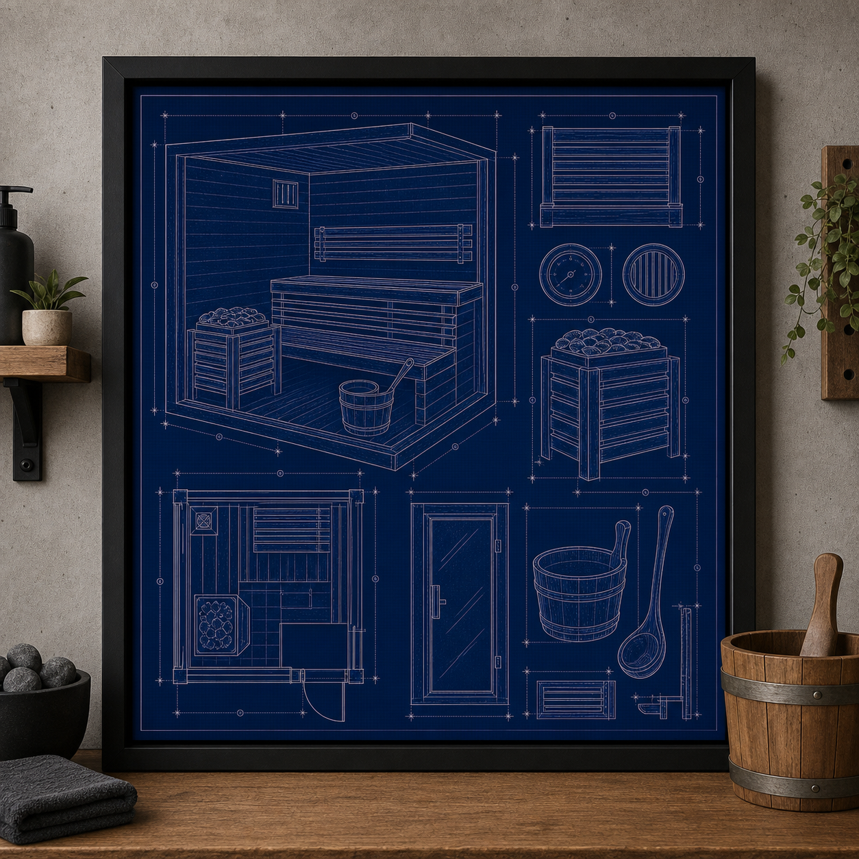 Home Sauna Room blueprint print