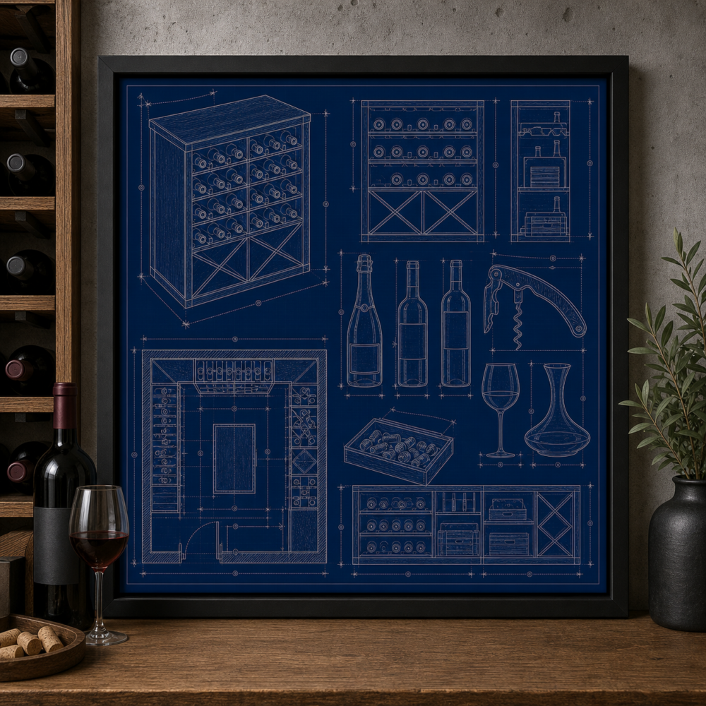 Wine Cellar Rack Blueprint Framed Print product image
