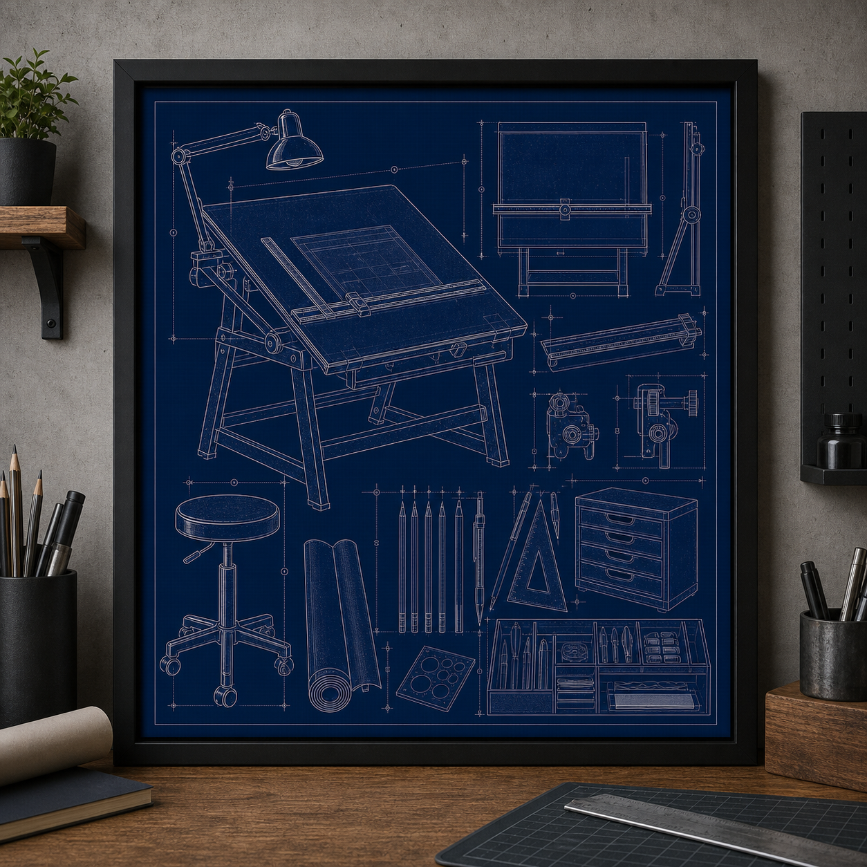 Home Office Drafting Desk blueprint print