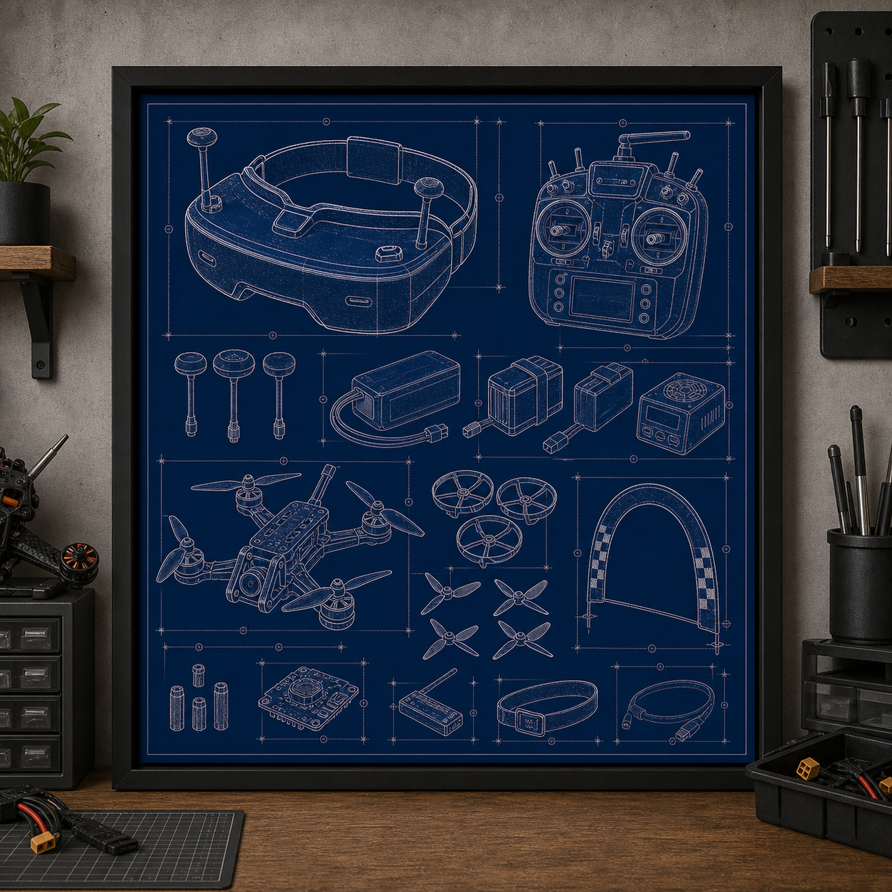 Drone Racing Goggles blueprint print