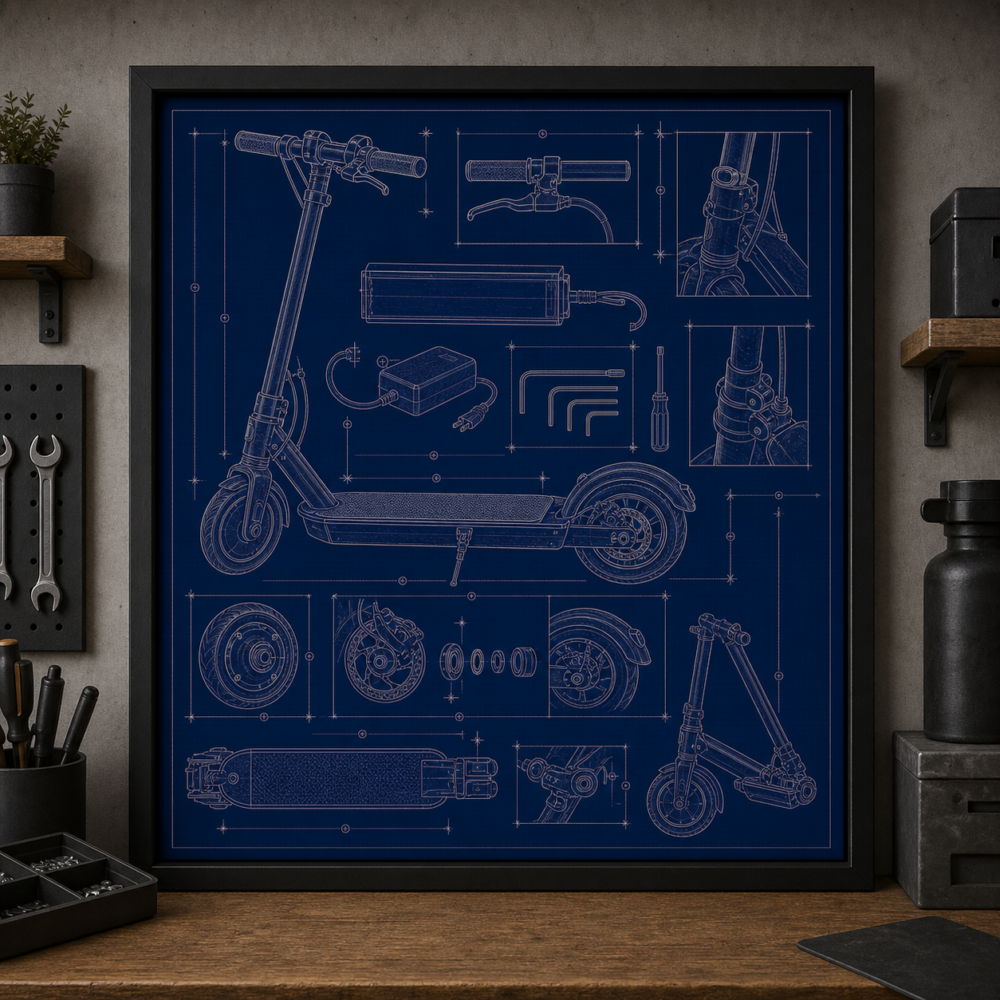 Electric Scooter Repair Blueprint Framed Print product image