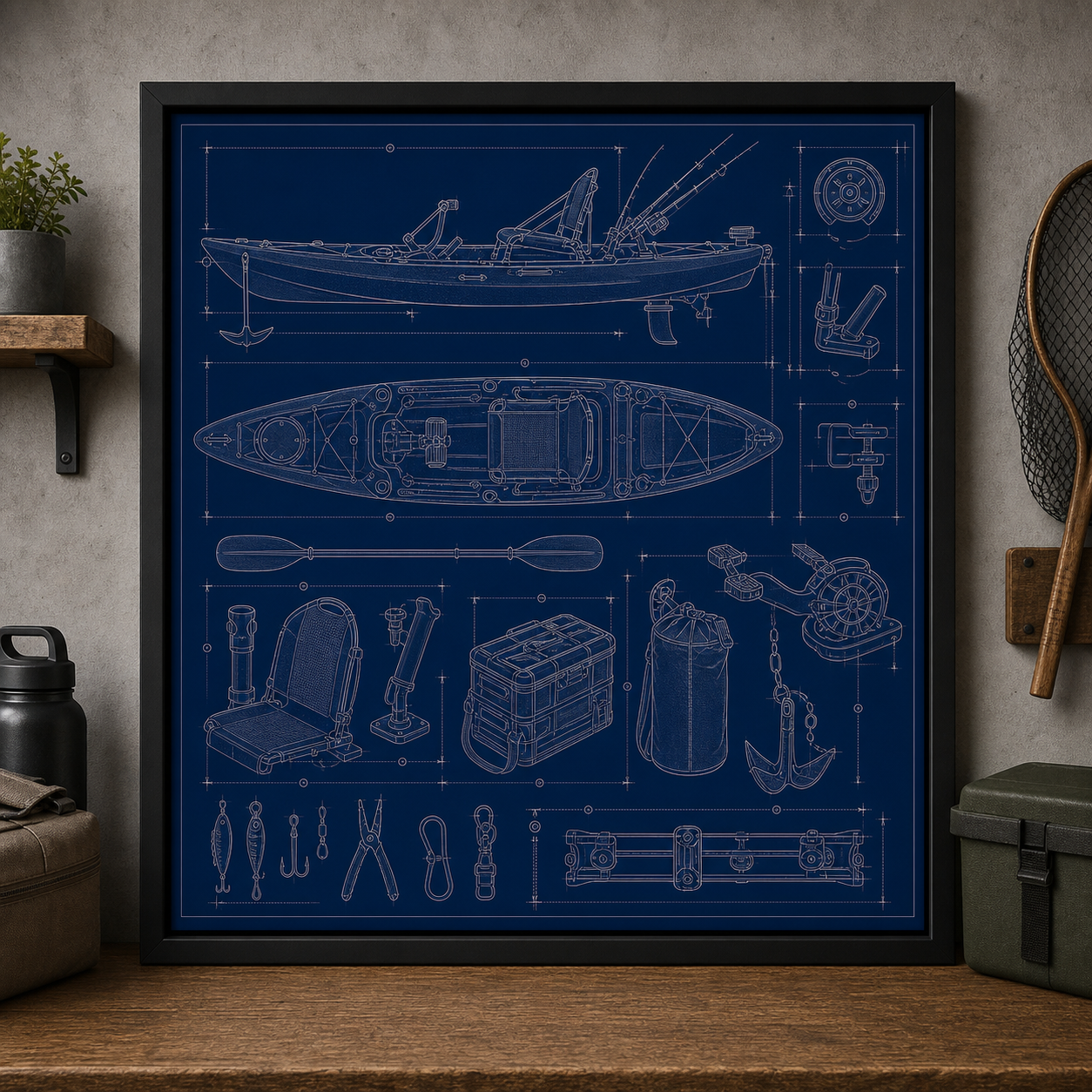Kayak Fishing Rig blueprint print